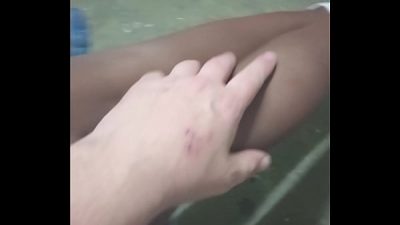 Black girl sensual touched by white man , shows of her black pussy