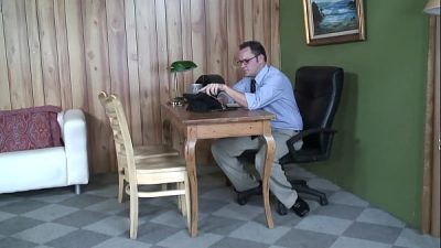 Naughty College Girl Lets Principal Fuck Her Tight Pussy to Avoid Dad’s Call