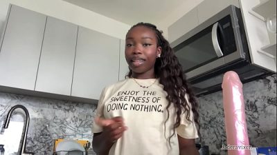 Petite Ebony Jadera Vixen BANGS Herself in the Kitchen!