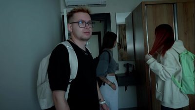 Step Mom and Step Sister Share Bed with Step Son in Wild Hotel Fuck