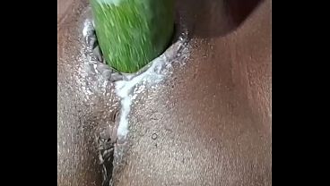 Hot ebony with creamy pussy squirts on camera