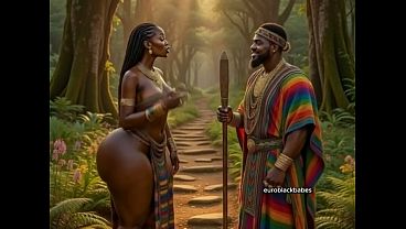 Sexy African AI ebony village maiden big boobs big ass seduced and raw fucked by handsome big dick prince. Hardcore creampie sex in traditional hut: blowjob, doggy, missionary, massive tits bouncing