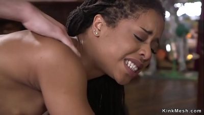 Hot ebony teen gets rough fuck in rope bondage
