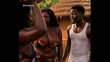 Hot ebony [ AI Generated ] back sexy african nigerian dark big boobs huge ass thick horny MILF twin sister house wife raw fucked by a teen naija handsome dark dude raw after blowjob, mixed missionary